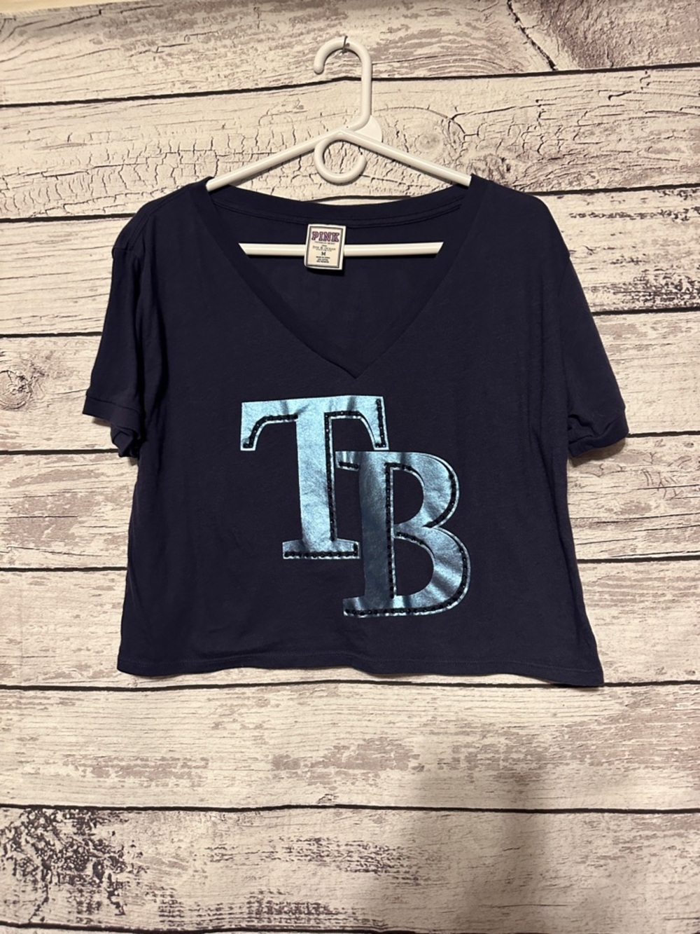 PINK Victoria’s Secret TB Cropped Tee Medium Navy Graphic Shirt